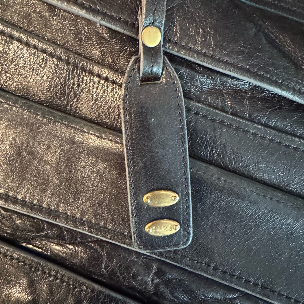Chloe Heloise Black Leather Tote with Gold Accents - Picture 5 of 13